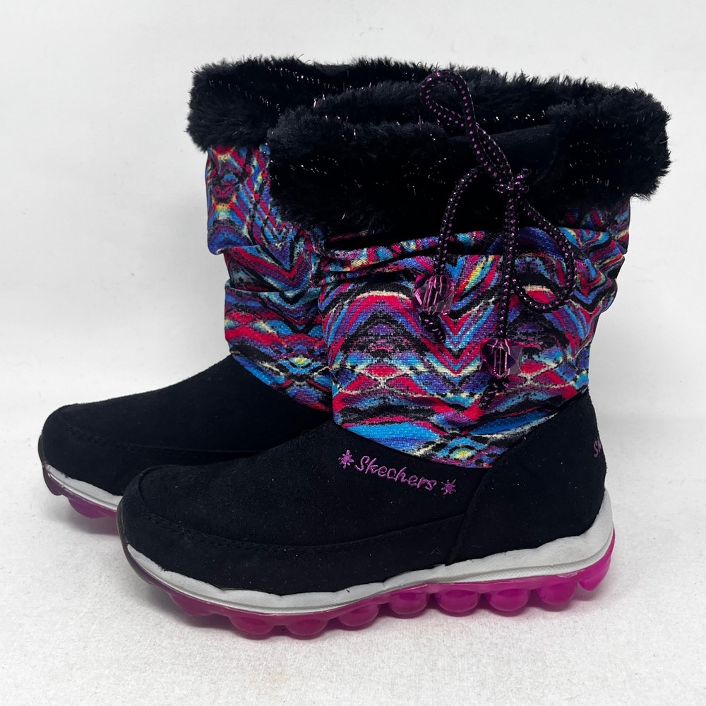 Skechers Girls Boots Black Pink Multi Winter Snow Slouch Suede Size 13‎ Colorful